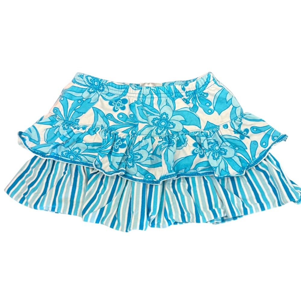 Hanna Andersson Blue Stripped Paisley Ruffle Skirt Skort Girls 4T blue cotton
